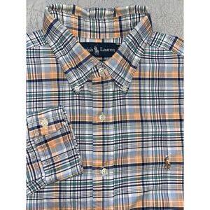 Ralph Lauren Classic Fit Blue & Orange Plaid Long Sleeve Button Shirt‎ Mens 2XL